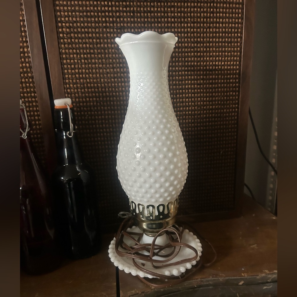 Vintage White Hobnail Glass Lamp